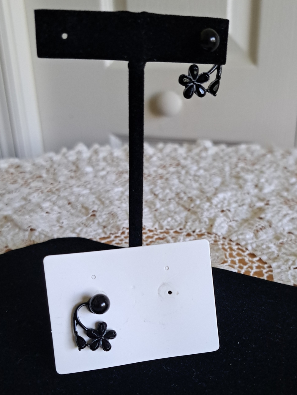 Black Floral Ear Jacket Earrings - Women Accessories Wear Which Way You Like!